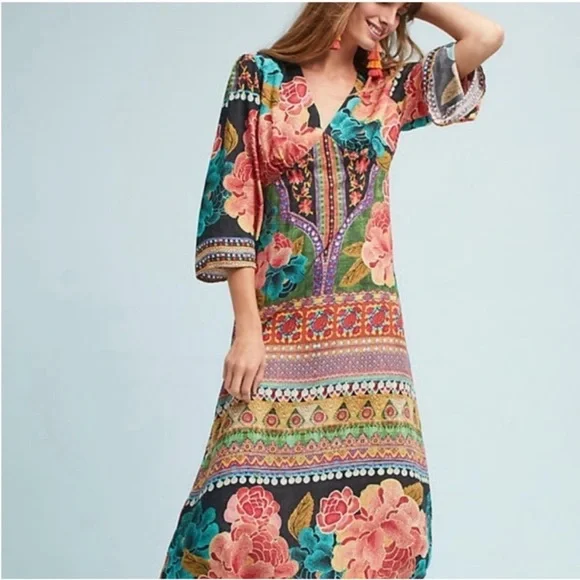 FARM Rio | Dresses | Anthropologie Farm Rio Rosario Colorful Vibrant Maxi  Dress Bell Sleeves | Poshmark